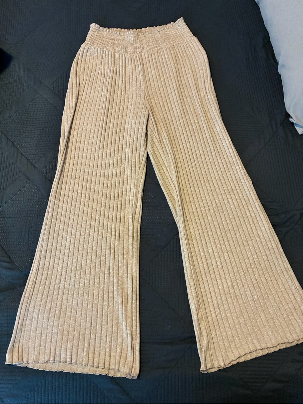 Z Supply Ribbed Wide-Leg Knit Pants in Beige